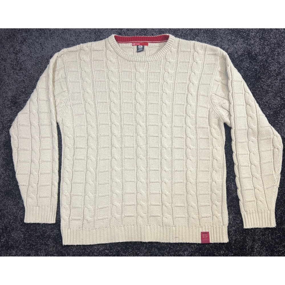 RARE Vintage Y2K 2000s‎ Ozoc Cream Cable Knit Crewneck Sweater Men's XXL